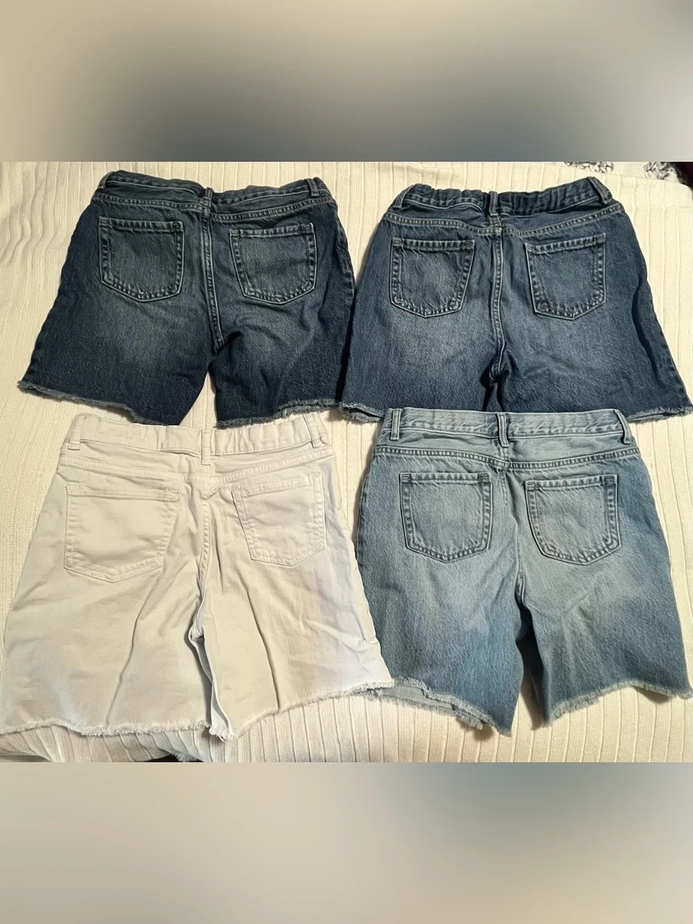 The Children's Place Girls' Denim Shorts 4 Pack - Dark Blue, Light Blue, White